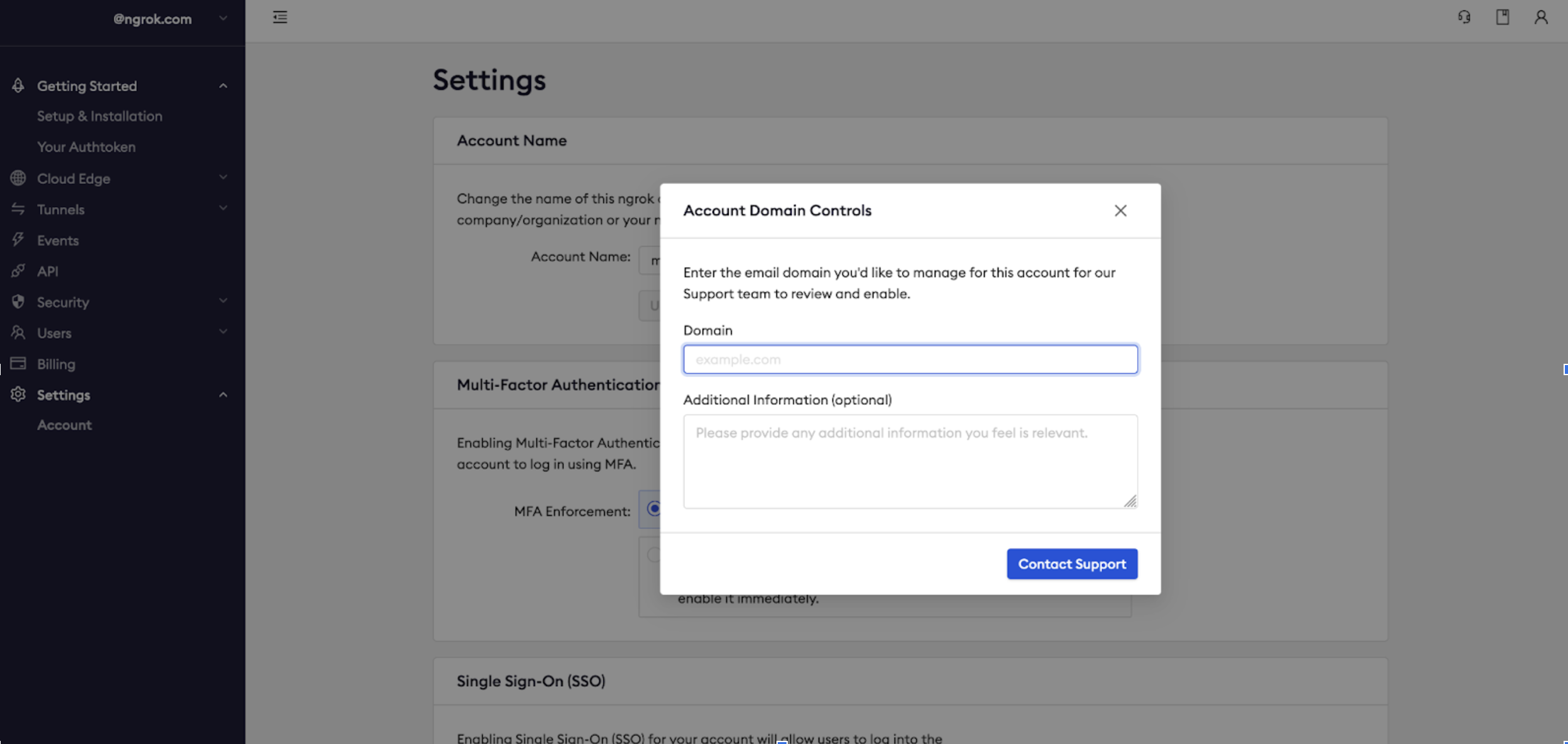 Domain control request form